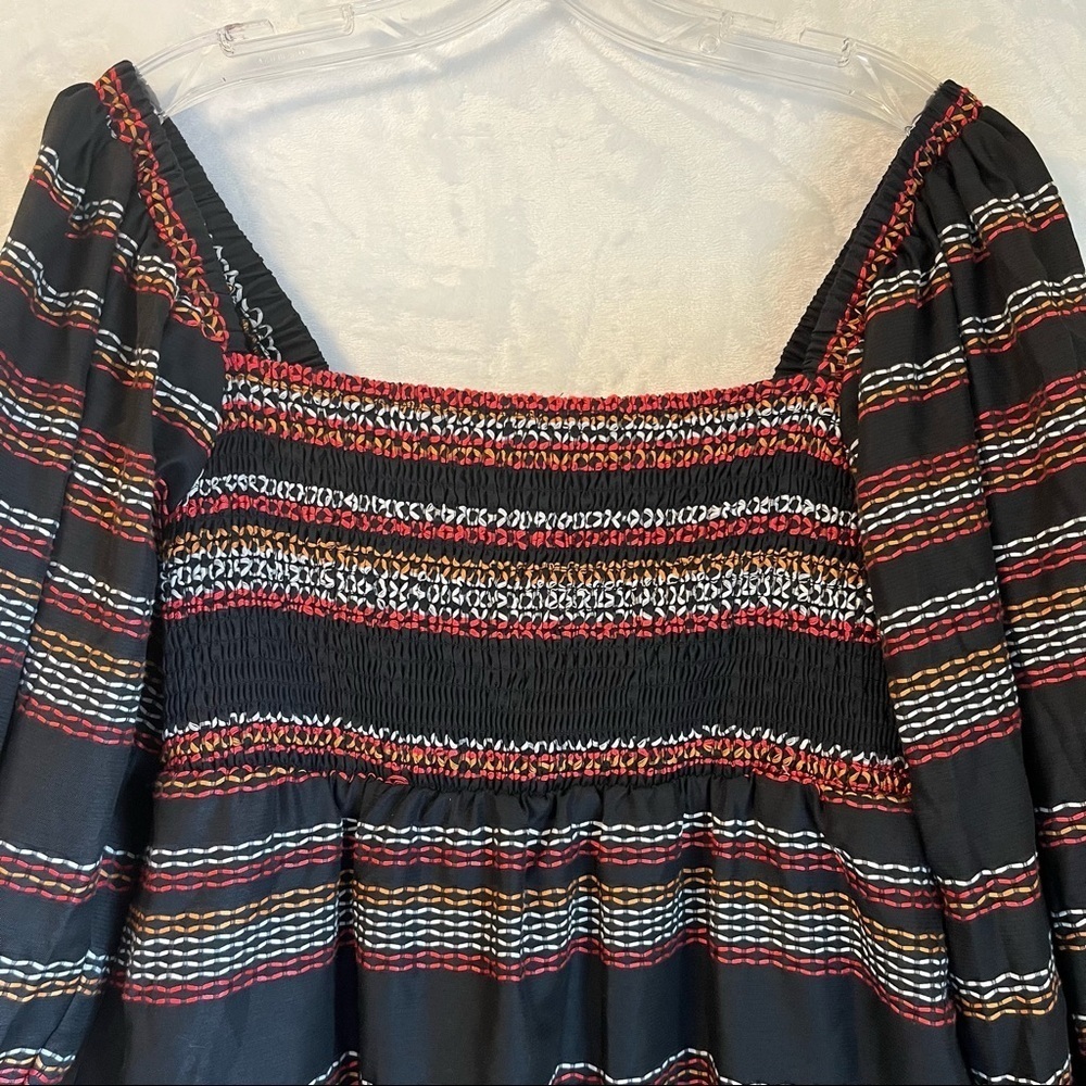 Anthropologie Hutch Embroidered Striped Midi Dress Smocked Puff Sleeve Med EUC - Picture 4 of 9